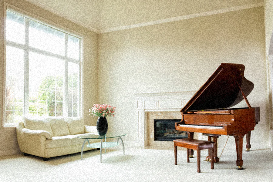 piano sitting on a houses living room before piano moving service murfreesboro tn